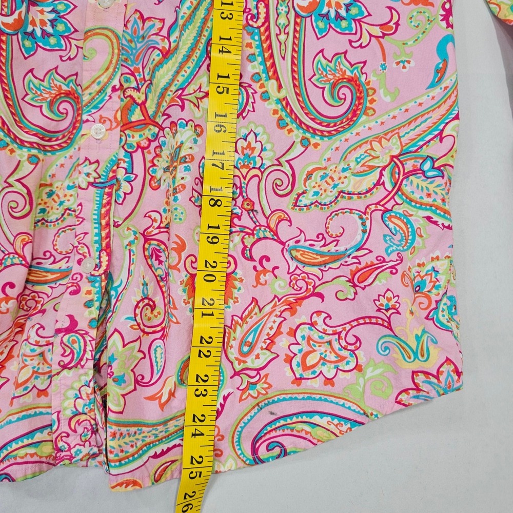 Chaps Button Down Shirt Womens L Pink Paisley Classics Cotton Long Sleeve G282 - Picture 6 of 7